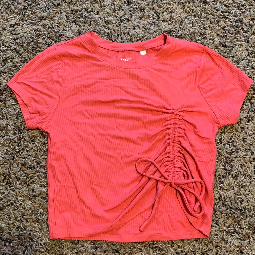 Red cinched shirt